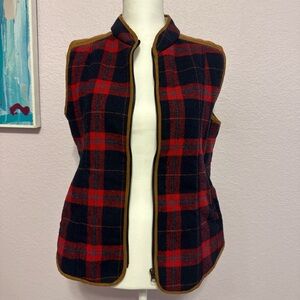 Entro Red and Black Plaid Vest with Tan Trim